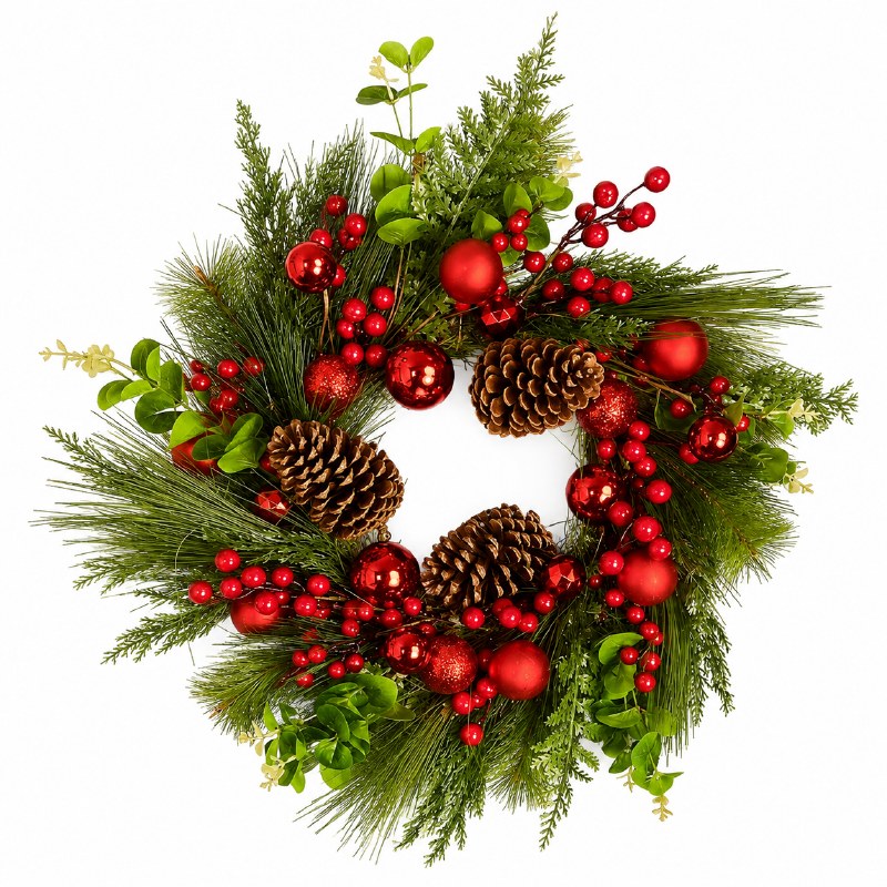 Picture of Faux Pine Red Berry Christmas Wreath 24"